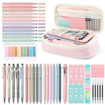 Conjunto de material escolar GUGUKUKU 56 unidades com estojo de lápis grande rosa