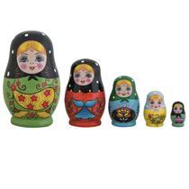 Conjunto de matrioshka de madeira para bonecas florais russas de nidificação de 5 camadas Conjunto de matrioshka de madeira para bonecas florais russas de nidificação de 5 camadas