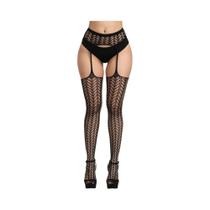 Conjunto De Meia-calça Arrastão Alta Preta Feminina Com Cinto De Malha Longa Meia-calça De Renda