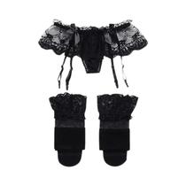 Conjunto De Meias Com Cinta-Liga De Renda Feminina, Suspensórios Jacquard, Saia Mini Com Laço De