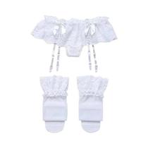 Conjunto De Meias Com Cinta-Liga De Renda Feminina, Suspensórios Jacquard, Saia Mini De Cetim Com
