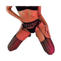 Conjunto De Meias De Rede Com Strass Para Mulheres, Lingerie Sexy Com Estampa Floral E Meia Calça