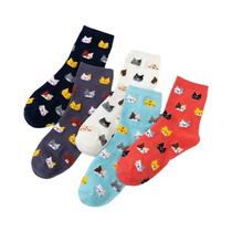 Conjunto De Meias Femininas De Algodão Respirável Com Desenho De Gato Fofo, 5 Pares, Estilo Casual E Conjunto De Meias Femininas De Algodão Respirável Com Desenho De Gato Fofo, 5 Pares, Estilo Casual E