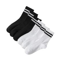 Conjunto De Meias Masculinas De Cano Alto E Comprimento Médio, 6 Pares, Sólido, Preto, Branco,