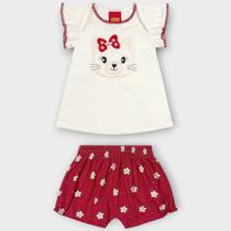 Conjunto de Menina Gatinho Kyly Blusa Bata Manga Esvoaçante Leve Short Florido Floral Macio Algodão Conjunto de Menina Gatinho Kyly Blusa Bata Manga Esvoaçante Leve Short Florido Floral Macio Algodão