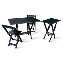 Conjunto de Mesa 1,10x70 e Mesa Aparador Dobrável com 2 Cadeiras Tarimatã - Preto Conjunto de Mesa 1,10x70 e Mesa Aparador Dobrável com 2 Cadeiras Tarimatã - Preto