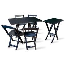 Conjunto de Mesa 1,10x70 e Mesa Aparador Dobrável com 4 Cadeiras Tarimatã - Preto Conjunto de Mesa 1,10x70 e Mesa Aparador Dobrável com 4 Cadeiras Tarimatã - Preto