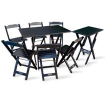 Conjunto de Mesa 1,10x70 e Mesa Aparador Dobrável com 6 Cadeiras Tarimatã - Preto Conjunto de Mesa 1,10x70 e Mesa Aparador Dobrável com 6 Cadeiras Tarimatã - Preto