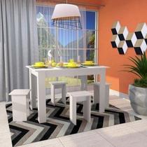 Conjunto de Mesa 120cm com 4 Bancos - Branco Conjunto de Mesa 120cm com 4 Bancos - Branco