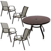 Conjunto de Mesa 1,20m Ripada + 4 Cadeiras Tela Sling e Aluminio Piscina Jardim Conjunto de Mesa 1,20m Ripada + 4 Cadeiras Tela Sling e Aluminio Piscina Jardim
