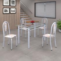 Conjunto de Mesa 120x75cm Tampo de Vidro com 4 Cadeiras Iris a Branco/Botanic Bege/Martelado Pérola Conjunto de Mesa 120x75cm Tampo de Vidro com 4 Cadeiras Iris a Branco/Botanic Bege/Martelado Pérola
