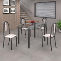 Conjunto de Mesa 120x75cm Tampo de Vidro com 4 Cadeiras Iris A