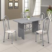 Conjunto de Mesa 120x75cm Tampo Granito com 4 Cadeiras Bianca Soma Móveis Prata/Martelado/Ocre/Botanic Bege Conjunto de Mesa 120x75cm Tampo Granito com 4 Cadeiras Bianca Soma Móveis Prata/Martelado/Ocre/Botanic Bege