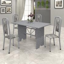 Conjunto de Mesa 120x75cm Tampo Granito com 4 Cadeiras Lavínea Cinza/Martelado Pérola/Ocre/Paraopeba Conjunto de Mesa 120x75cm Tampo Granito com 4 Cadeiras Lavínea Cinza/Martelado Pérola/Ocre/Paraopeba