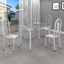 Conjunto de Mesa 120x75cm Tampo Vidro com 4 Cadeiras Bianca Branco/Arabesco/Mart Pérola/Incolor Conjunto de Mesa 120x75cm Tampo Vidro com 4 Cadeiras Bianca Branco/Arabesco/Mart Pérola/Incolor