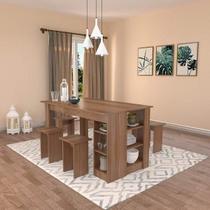 Conjunto de Mesa 140cm c/4 Bancos e 3 Prateleiras - Montana