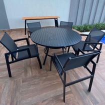 Conjunto de Mesa 1,40m + 5 Cadeiras de Alumínio Para Área Externa em tela Sling - Preto - Móveis Com Valor
