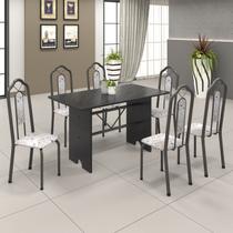 Conjunto de Mesa 140x75cm Tampo Ardósia com 6 Cadeiras Bianca Soma Móveis Prata/Martelado/Ardosia Indiano/Botanic Bege