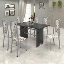 Conjunto de Mesa 140x75cm Tampo Ardósia com 6 Cadeiras Lavínea Preto/Martelado Pérola/Arabesco Conjunto de Mesa 140x75cm Tampo Ardósia com 6 Cadeiras Lavínea Preto/Martelado Pérola/Arabesco