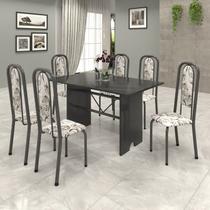 Conjunto de Mesa 140x75cm Tampo Ardósia com 6 Cadeiras Lavínea Soma Móveis