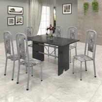 Conjunto de Mesa 140x75cm Tampo Ardósia com 6 Cadeiras Lavínea