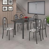 Conjunto de Mesa 140x75cm Tampo de Ardósia com 6 Cadeiras Iris a Soma Móveis Cinza/Paraopeba/Martelado Prata Conjunto de Mesa 140x75cm Tampo de Ardósia com 6 Cadeiras Iris a Soma Móveis Cinza/Paraopeba/Martelado Prata