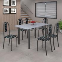 Conjunto de Mesa 140x75cm Tampo de Granito com 6 Cadeiras Iris a Soma Móveis Cinza/Paraopeba/Martelado Prata Conjunto de Mesa 140x75cm Tampo de Granito com 6 Cadeiras Iris a Soma Móveis Cinza/Paraopeba/Martelado Prata