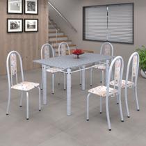Conjunto de Mesa 140x75cm Tampo de Granito com 6 Cadeiras Iris A Soma Móveis Conjunto de Mesa 140x75cm Tampo de Granito com 6 Cadeiras Iris A Soma Móveis