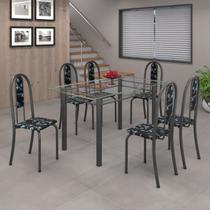 Conjunto de Mesa 140x75cm Tampo de Vidro com 6 Cadeiras Iris A Soma Móveis