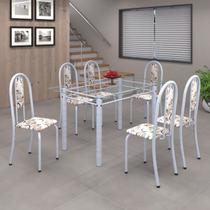 Conjunto de Mesa 140x75cm Tampo de Vidro com 6 Cadeiras Iris A Soma Móveis