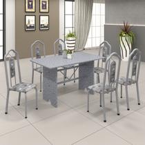Conjunto de Mesa 140x75cm Tampo Granito com 6 Cadeiras Bianca Soma Móveis Branco/Martelado Perola/Ocre/Paraopeba