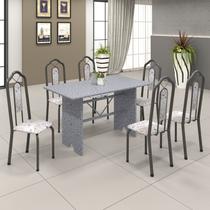 Conjunto de Mesa 140x75cm Tampo Granito com 6 Cadeiras Bianca Soma Móveis Conjunto de Mesa 140x75cm Tampo Granito com 6 Cadeiras Bianca Soma Móveis