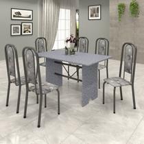 Conjunto de Mesa 140x75cm Tampo Granito com 6 Cadeiras Lavínea Cinza/Martelado Prata/Ocre/Paraopeba Conjunto de Mesa 140x75cm Tampo Granito com 6 Cadeiras Lavínea Cinza/Martelado Prata/Ocre/Paraopeba