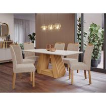 Conjunto de Mesa 160 com 6 Cadeiras de Madeira Maciça MDF e Linho Bege para Sala de Jantar Mesa Retangular Tampo de Vidro Temperado Conjunto de Mesa 160 com 6 Cadeiras de Madeira Maciça MDF e Linho Bege para Sala de Jantar Mesa Retangular Tampo de Vidro Temperado