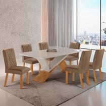 Conjunto de Mesa 180cm com 6 Cadeiras Kate em MDF Off White Capuccino/Naturalle - Rufato