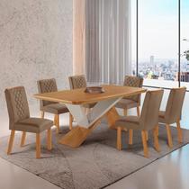 Conjunto de Mesa 180cm com 6 Cadeiras Kate MDF Marrom Capuccino e Off White - Rufato