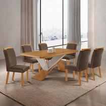 Conjunto de Mesa 180cm e 6 Cadeiras Athenas MDF Marrom Naturalle / Off White Conjunto de Mesa 180cm e 6 Cadeiras Athenas MDF Marrom Naturalle / Off White