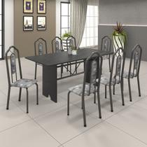 Conjunto de Mesa 180x75cm Tampo Ardósia com 8 Cadeiras Bianca Soma Móveis Prata/Martelado/Ardosia Indiano/Paraopeba