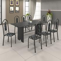 Conjunto de Mesa 180x75cm Tampo Ardósia com 8 Cadeiras Bianca Soma Móveis Prata/Martelado/Ardosia Indiano/Preto Floral Conjunto de Mesa 180x75cm Tampo Ardósia com 8 Cadeiras Bianca Soma Móveis Prata/Martelado/Ardosia Indiano/Preto Floral