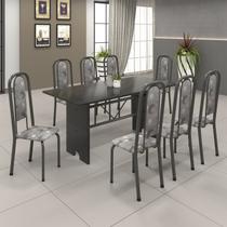 Conjunto de Mesa 180x75cm Tampo Ardósia com 8 Cadeiras Lavínea Preto/Martelado Prata/Paraopeba