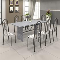 Conjunto de Mesa 180x75cm Tampo Granito com 8 Cadeiras Bianca Prata/Martelado/Ocre/Arabesco