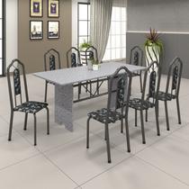 Conjunto de Mesa 180x75cm Tampo Granito com 8 Cadeiras Bianca Prata/Martelado/Ocre/Preto Floral Conjunto de Mesa 180x75cm Tampo Granito com 8 Cadeiras Bianca Prata/Martelado/Ocre/Preto Floral