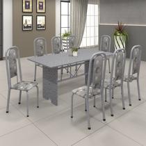 Conjunto de Mesa 180x75cm Tampo Granito com 8 Cadeiras Lavínea Cinza/Martelado Pérola/Ocre/Paraopeba
