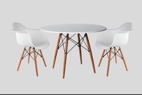 Conjunto De Mesa 2 Poltronas Brancas Eames 90 Cm Base Madeira Tampo Branco Conjunto De Mesa 2 Poltronas Brancas Eames 90 Cm Base Madeira Tampo Branco