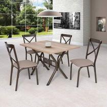 Conjunto de Mesa 4 Cadeiras Karina Bege/Bronze/Linho