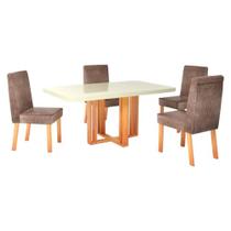 Conjunto de Mesa 4 Cadeiras Tampo MDF e Vidro Ghaia Bom Pastor
