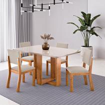 Conjunto de Mesa 4 Lugares com Tampo de Vidro Talk Mel e Bege