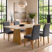 Conjunto de Mesa 4 Lugares Lyra com Tampo em MDF e Vidro Cinamomo e Off White Conjunto de Mesa 4 Lugares Lyra com Tampo em MDF e Vidro Cinamomo e Off White