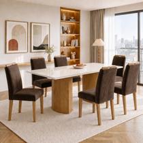 Conjunto de Mesa 6 Lugares com Tampo de Vidro Isla e Cadeiras Lyra Cinamomo e Marrom Conjunto de Mesa 6 Lugares com Tampo de Vidro Isla e Cadeiras Lyra Cinamomo e Marrom