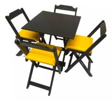 Conjunto de Mesa 70X70 com 4 Cadeiras Dobráveis em Madeira Estofadas